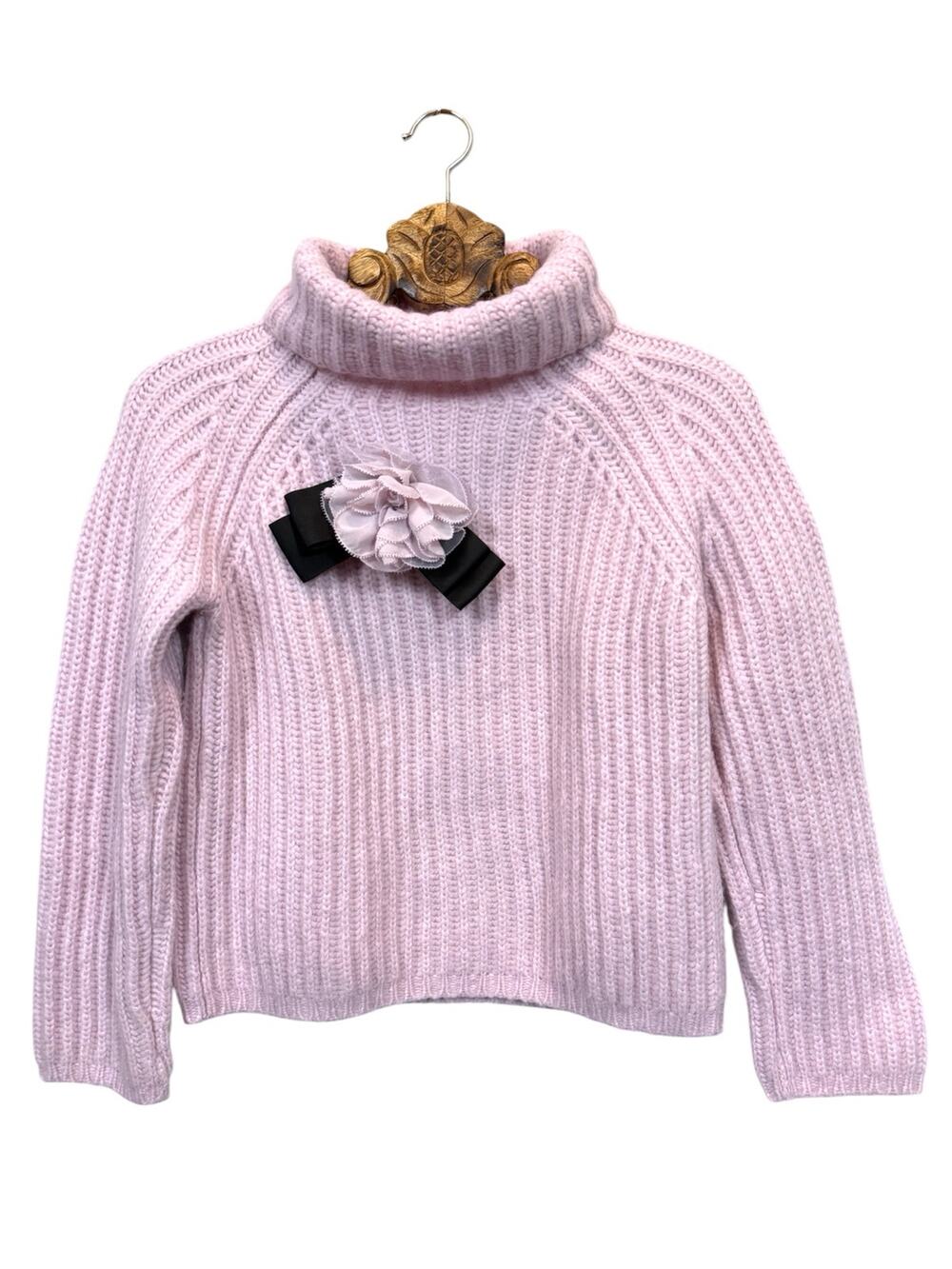 Kate Spade Sweater Alpaca Wool Blend Rosette Brooch Turtleneck Pink Purple XS